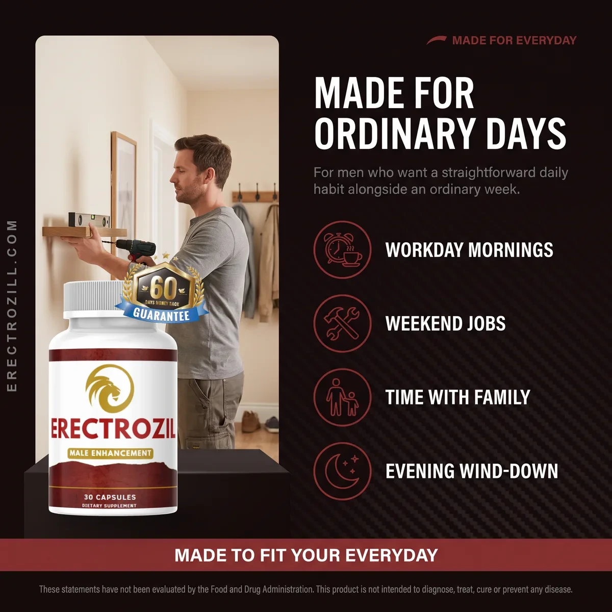 Who Erectrozil is for: men who want a straightforward daily habit for workday mornings, weekend jobs, family time and the evening wind-down